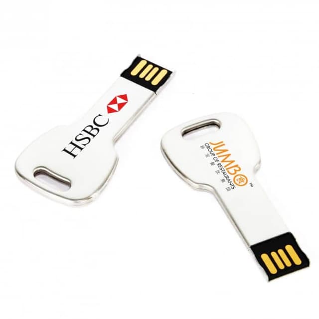 Key-Shaped Stainless Steel USB Thumb Drive for Keyring Branding — View 1