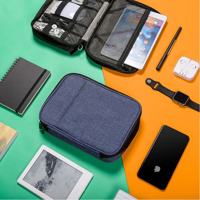 Double-Layer Gadget Organiser Pouch with Front Pocket for Cables — View 3