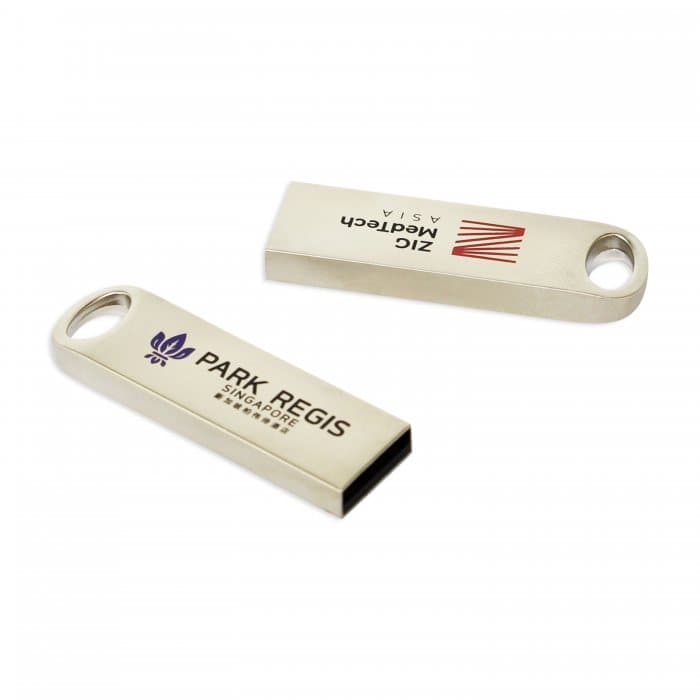 Metallic USB Flash Drive with Keyring Attachment for Branding — View 1
