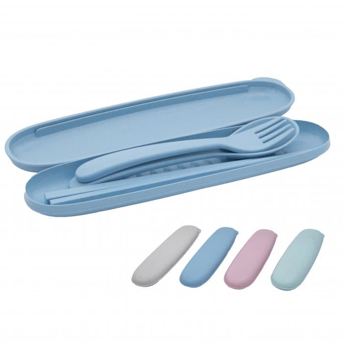 Reusable Wheat Straw Cutlery Set with Carry Case — View 1