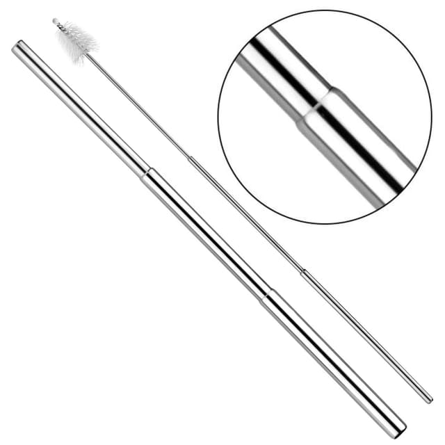 Telescopic Stainless Steel Reusable Straw Kit with Cleaning Brush — View 2