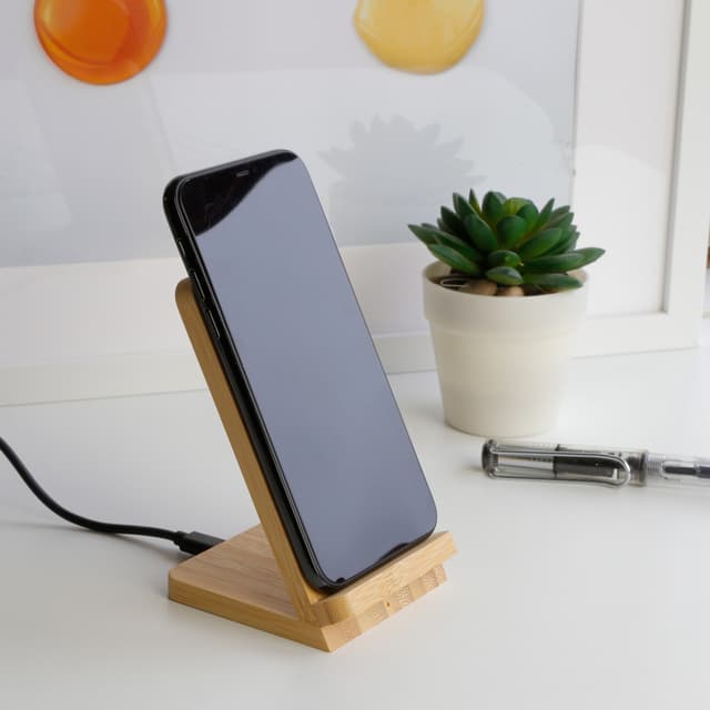 Bamboo 15W Wireless Charger Stand with Illuminated Logo Engraving — View 3