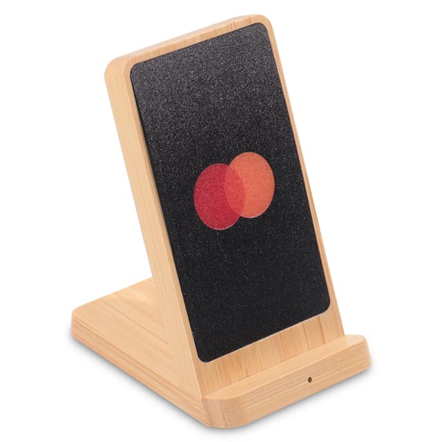 Bamboo 15W Wireless Charger Stand with Illuminated Logo Engraving — View 5