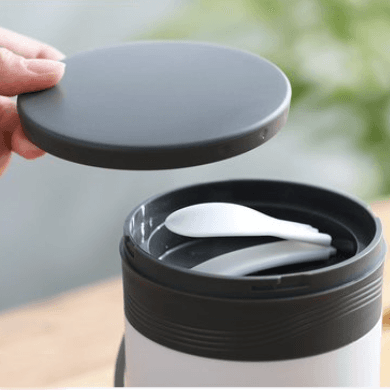 Insulated Stainless Steel Food Container with Foldable Spoon Inside — View 2