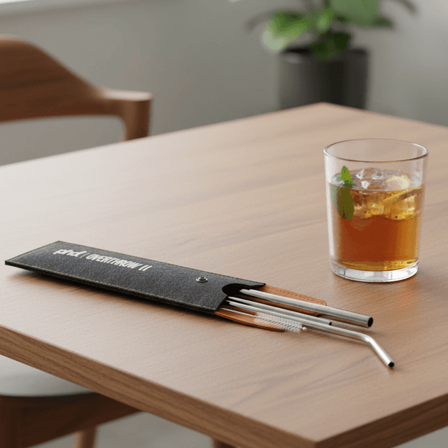 Stainless Steel Reusable Metal Straw Set in Felt Pouch — View 3