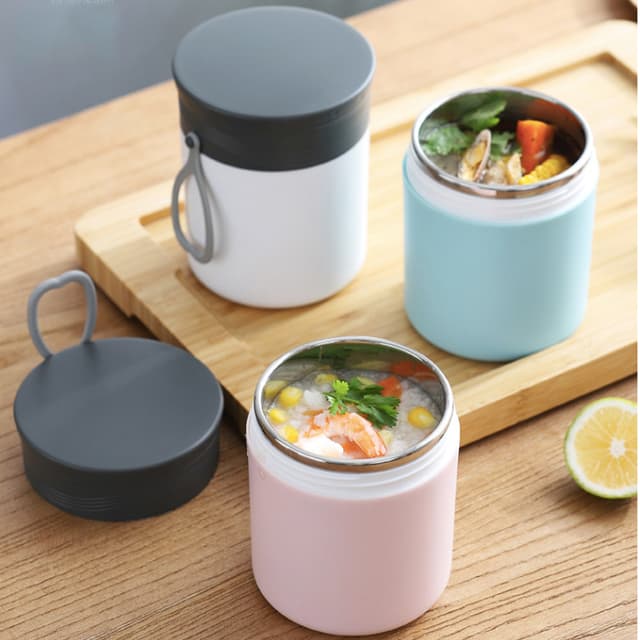 Insulated Stainless Steel Food Container with Foldable Spoon Inside — View 3