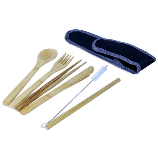 Reusable Bamboo Cutlery Set with Straw and Cleaning Brush — View 3