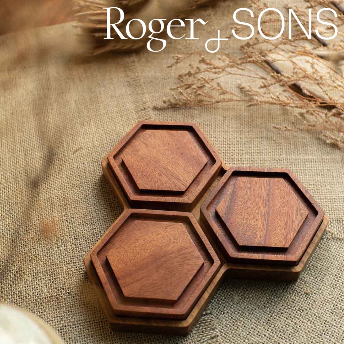Roger and Sons Hexagonal Honeycomb Reclaimed Wood Coaster Set — View 1