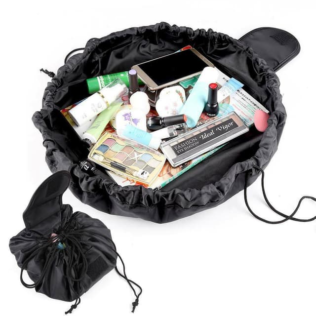 Foldable Drawstring Toiletry Pouch That Lays Flat for Travel — View 1