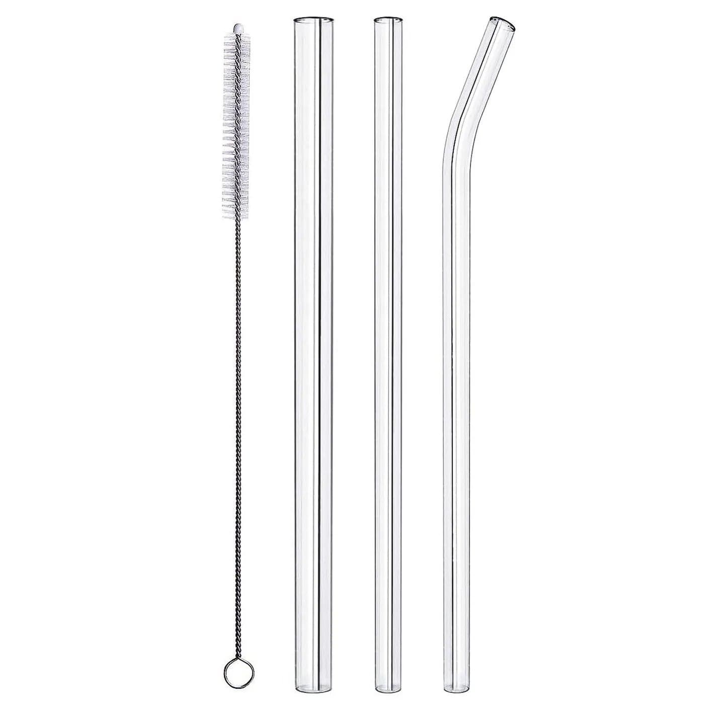 Reusable Borosilicate Glass Straw Set with Nylon Cleaning Brush — View 1
