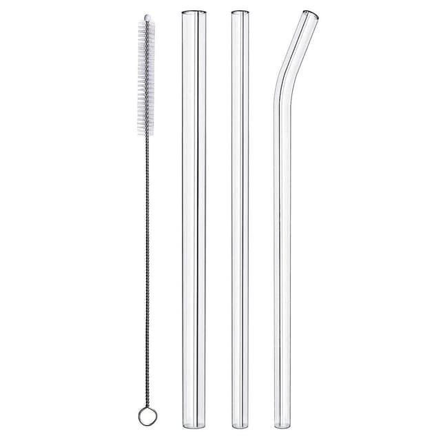 Reusable Borosilicate Glass Straw Set with Nylon Cleaning Brush — View 1