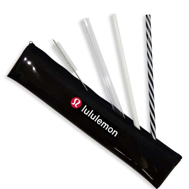 Reusable Plastic Straw Set with Cleaning Brush and Pouch — View 1