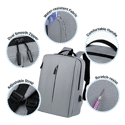 15.6-Inch Laptop Backpack with External USB Port and Scratch-Proof Fabric — View 3