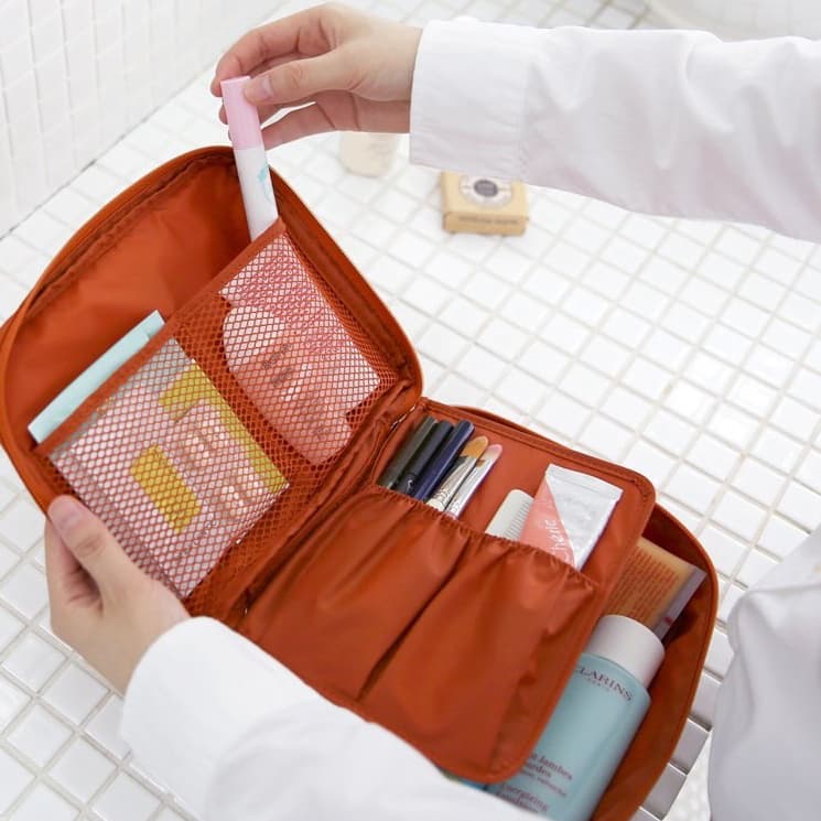 Multi-Compartment Travel Toiletries Pouch with Removable Divider Flap — View 1