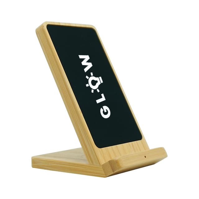 Bamboo 15W Wireless Charger Stand with Illuminated Logo Engraving — View 1