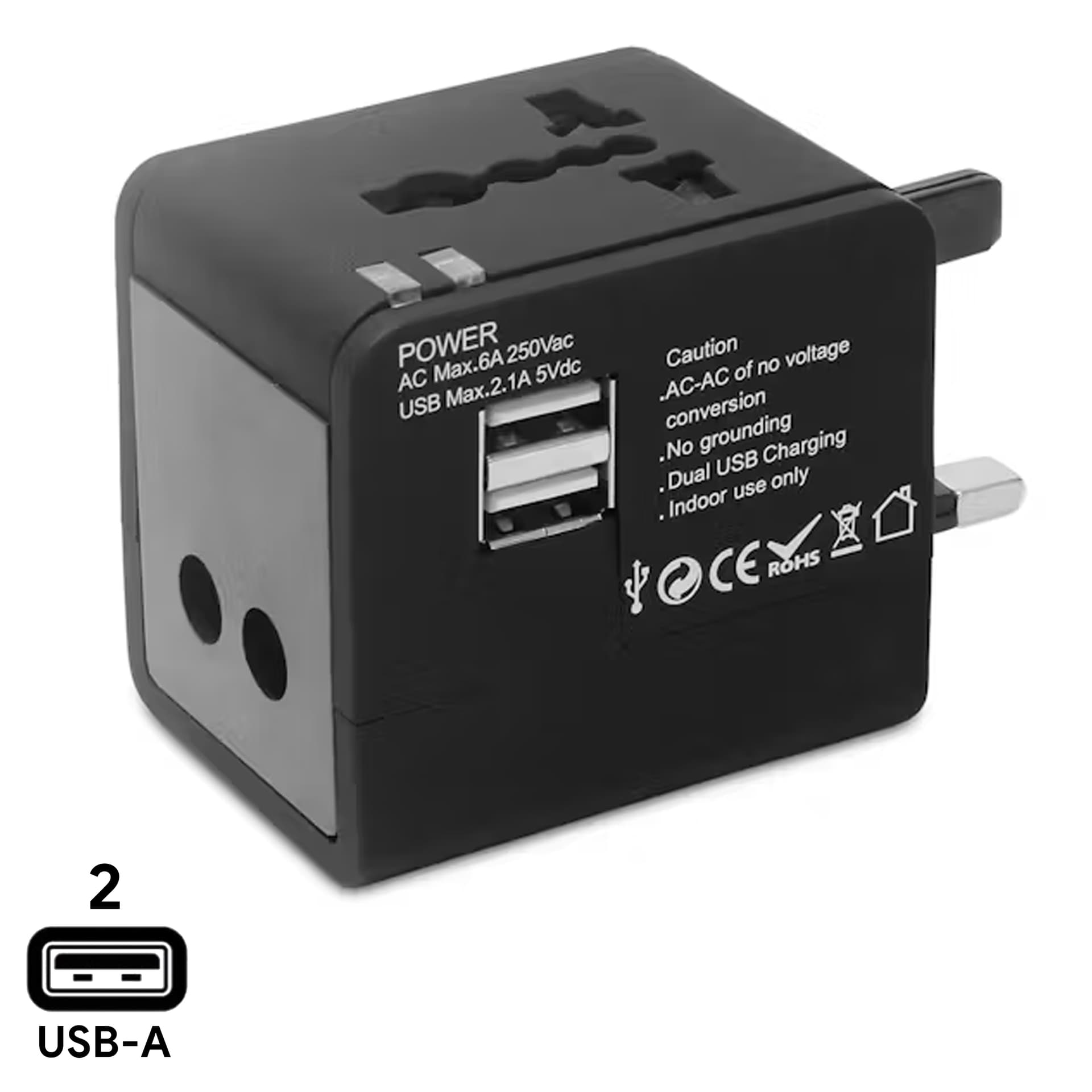 Compact Cube Travel Adaptor with Dual USB — Covers 150 Countries — View 1