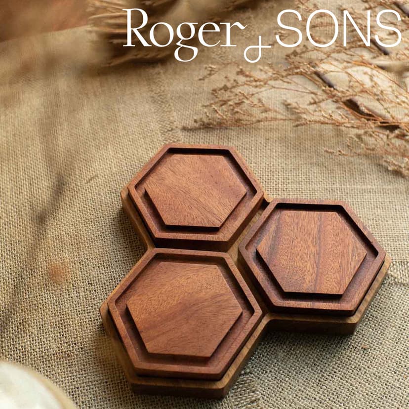 Roger and Sons Hexagonal Honeycomb Reclaimed Wood Coaster Set — View 1