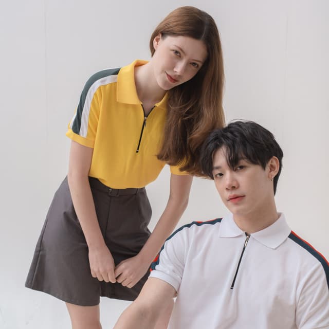 Cotton-Polyester Polo Shirt with Contrast Shoulder Panel Design — View 2