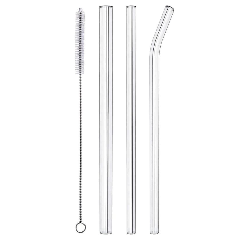 Reusable Borosilicate Glass Straw Set with Nylon Cleaning Brush — View 1