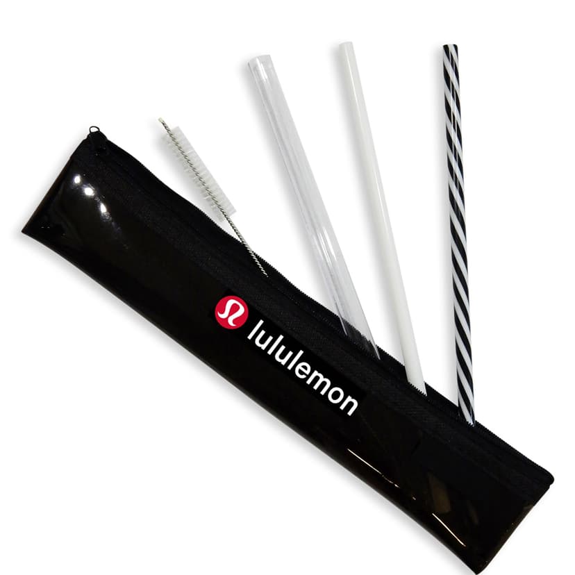 Reusable Plastic Straw Set with Cleaning Brush and Pouch — View 1
