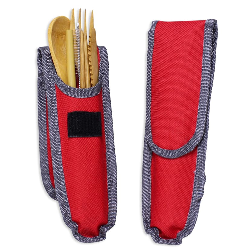 Reusable Bamboo Cutlery Set with Straw and Cleaning Brush — View 1